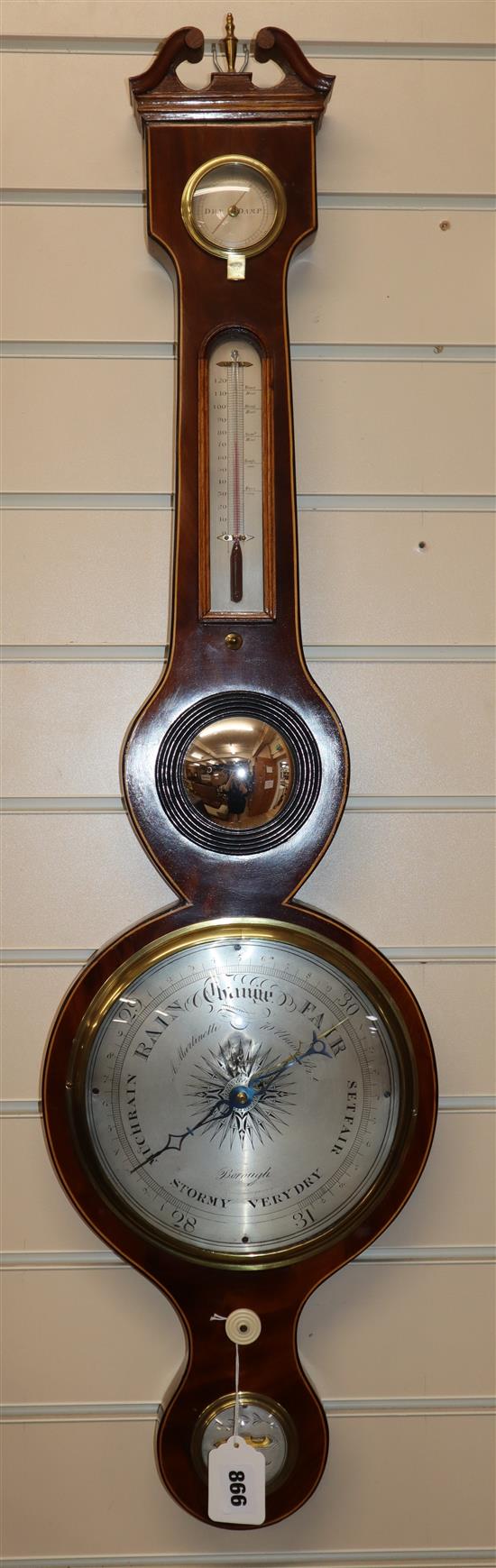 A mahogany wheel barometer by A. Martinelli, 70 Union Street, Borough, H 97cm W 25.5cm